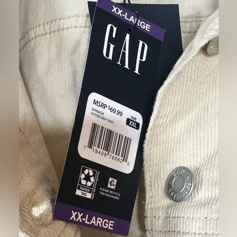 Gap Women’s Corduroy Jean Jacket | Color Oyster Gray | Size XXL | NWT